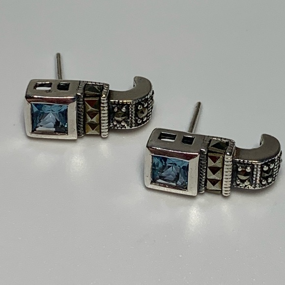 Silpada Vintage Rare Sterling Silver Square Blue Crystal Marcasite Post Earrings - Picture 13 of 14